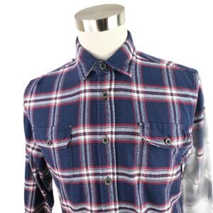 Jachs Mens Heavy Flannel Button Up Shirt Navy Plaid